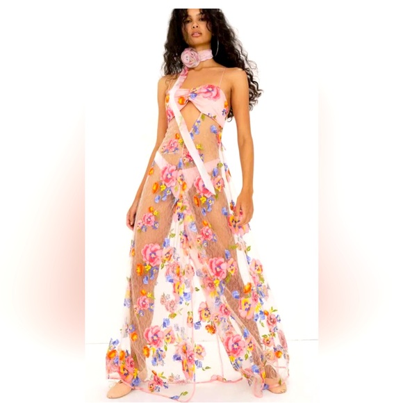 For Love & Lemons Embroidered Maxi Detailed Floral Appliqué NWT Size XS NWT - Picture 7 of 15